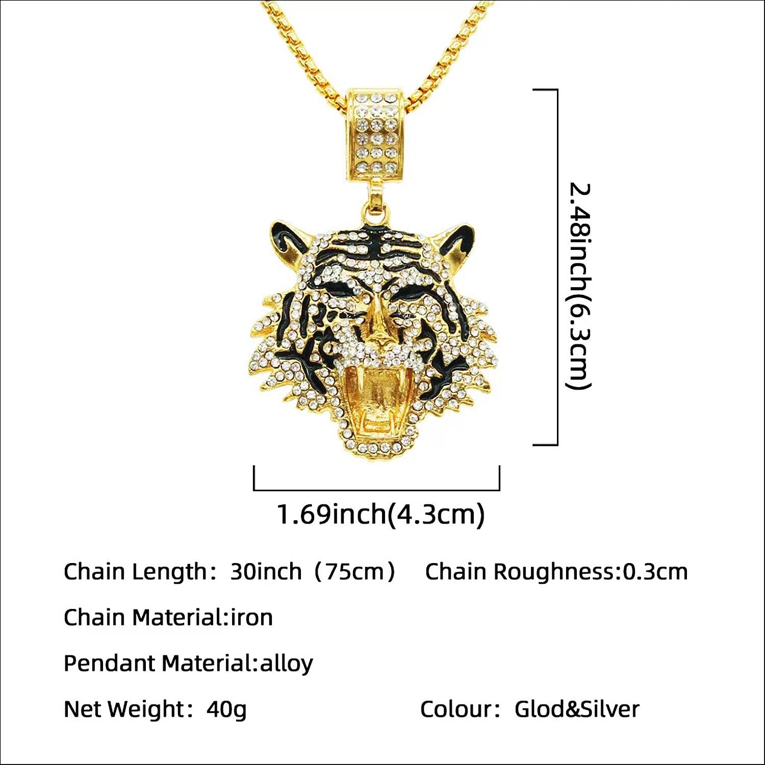 Miveiviamiveivia Iced Out Pendant Tiger Necklace Hip Hop Animal