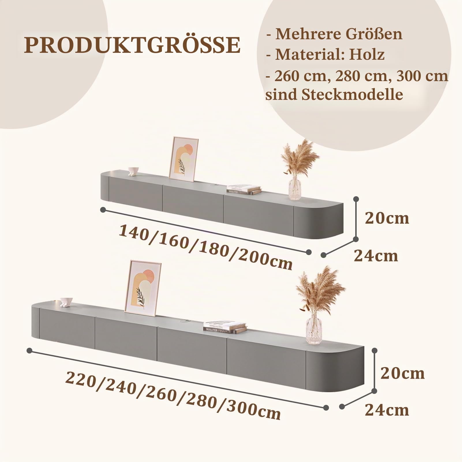 Lar Meuble TV mural flottant avec porte pour salon et bureau 160 cm