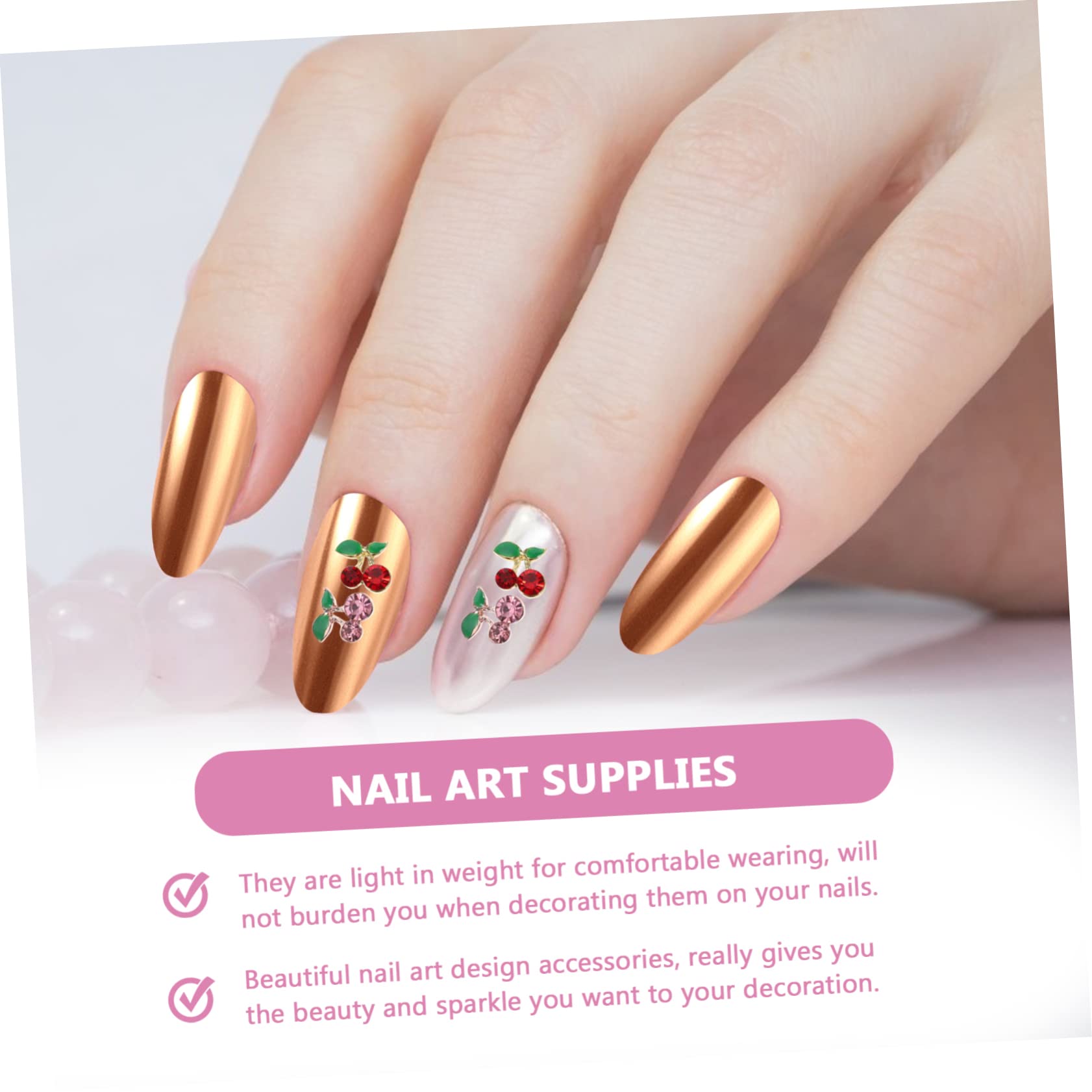 Mipcase 300pezzi Charms Per Unghie Con Ciliegie e Strass Decorazioni Per Nail Art Accessori Eleganti Per Donne e Fai Da Te Per Unghie e Crafting