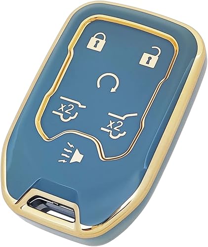 Miniatura 5 de Funda protectora de TPU suave de 360 grados compatible con GMC Yukon Chevy Tahoe Suburban Key Fob HYQ1AA (azul), Azul