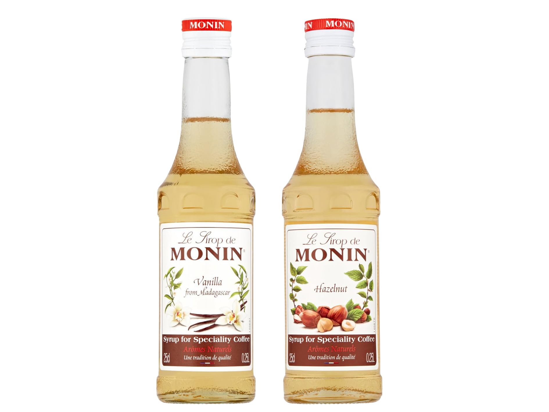 Coffee Syrup Bundle with Monin Vanilla Syrup 25cl with Hazelnut Syrup 25cl - Syrup for Speciality Coffee (Pack of 2 Bundle)