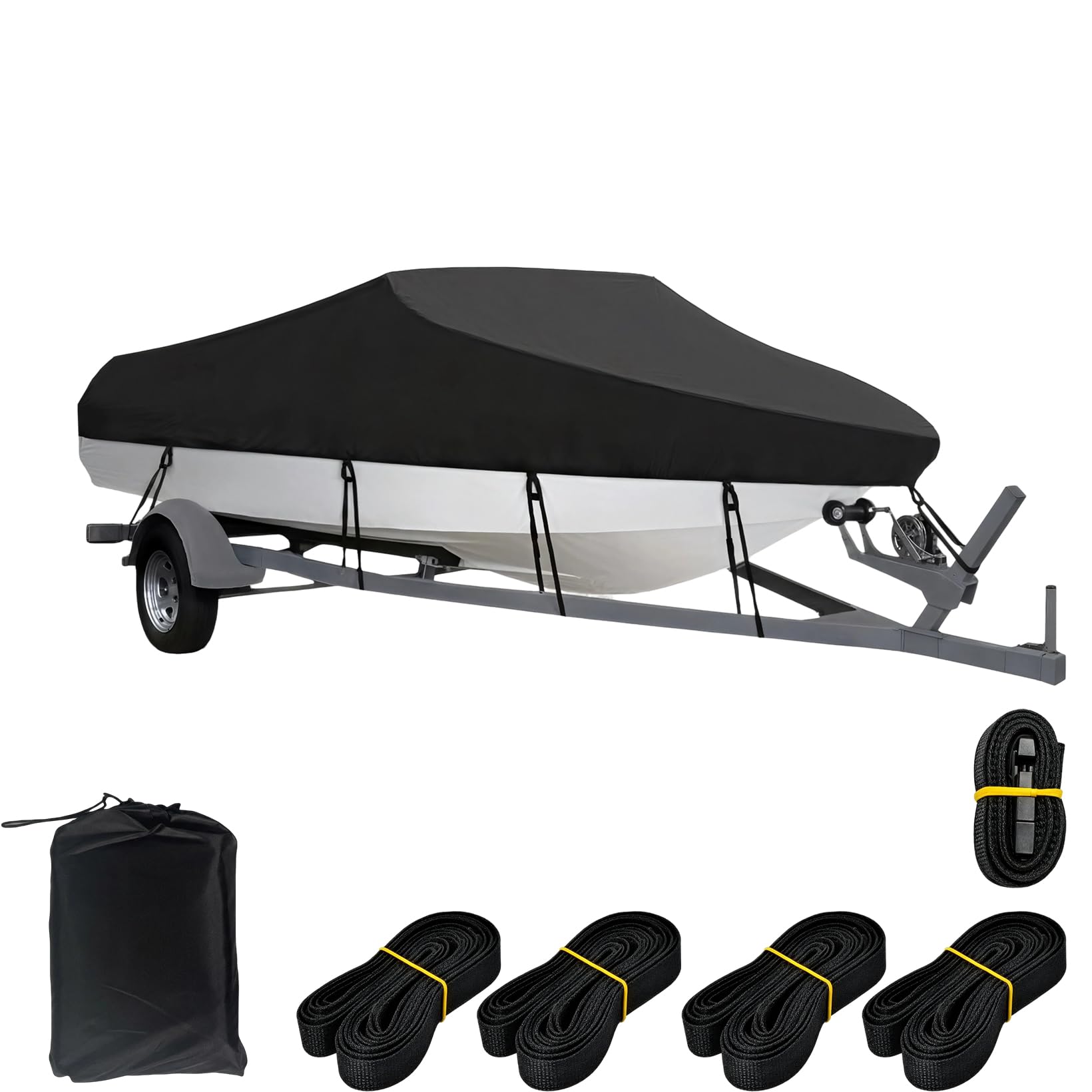 Abdeckplanen für Boote, Bootsplane Wasserdicht, Gewebe Bootsabdeckung | Persenning 600D Oxford, Bootsplane Mit Gummizug, Bootspersenning Schutz Cover, V-Rumpf Boat Cover Universelle (schwarze）