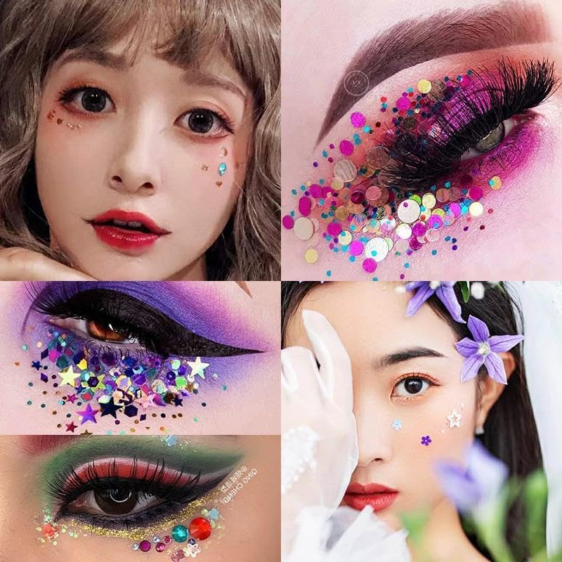 Miniatura 6 de 12 unidades de lentejuelas para uñas con purpurina de estrella, multicolor, purpurina gruesa, lentejuelas holográficas, Kawaii para uñas, escamas