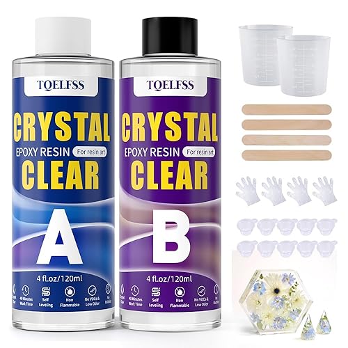 TQELFSS Kit de Resina Epoxi de 8 OZ, Resina Epoxi Transparente (4 OZ×2), Curado Rápido, Autonivelante, Resina de Fundición Sin Amarillamiento para