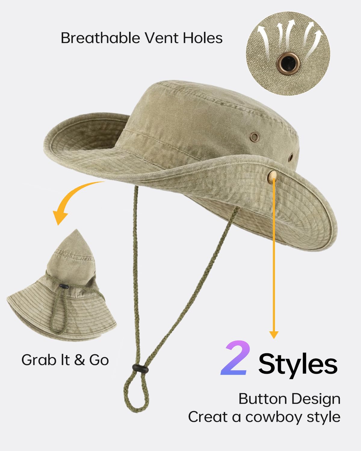 Feng Shui， XL/XXL/3XL Cappelli da Sole Uomo Cappelli a Testa Grande Cappello Grande UPF50+ Safari | Cappello Boonie Bush per Escursionismo all'aperto, Arrampicata, Pesca