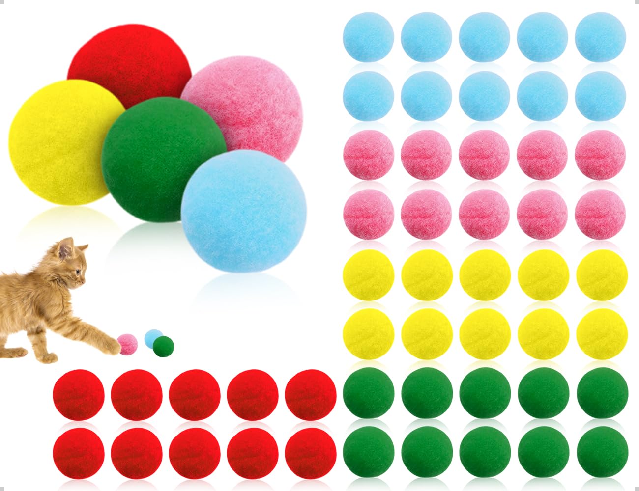 50 Juguetes para Gatos, Pequeñas Bolas para Gatos, Pompones Suaves, Bolas de Fieltro, para Decoración Creativa de Interiores y Hogar (Multicolor)