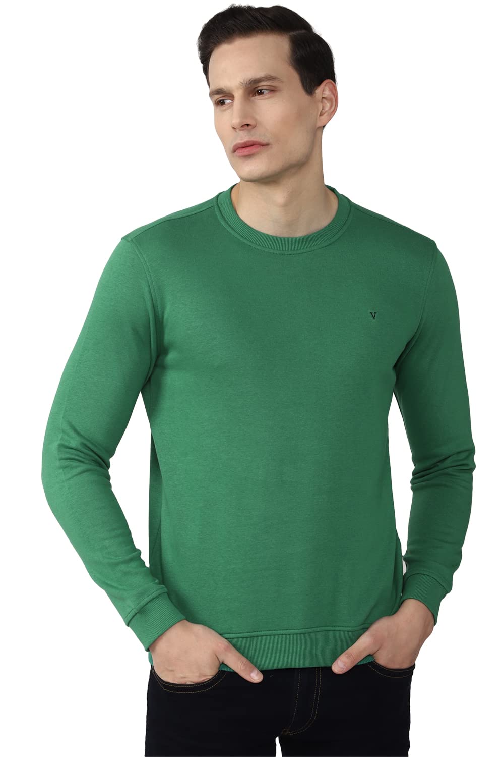 Van Heusen Men's Cotton Blend Crew Neck Regular Sweatshirt Light Green, Medium-picture-13