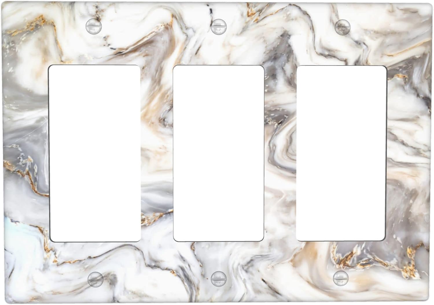 Marble Gold Grey Light Switch Cover Triple Rocker Wall Plate 3 Gang