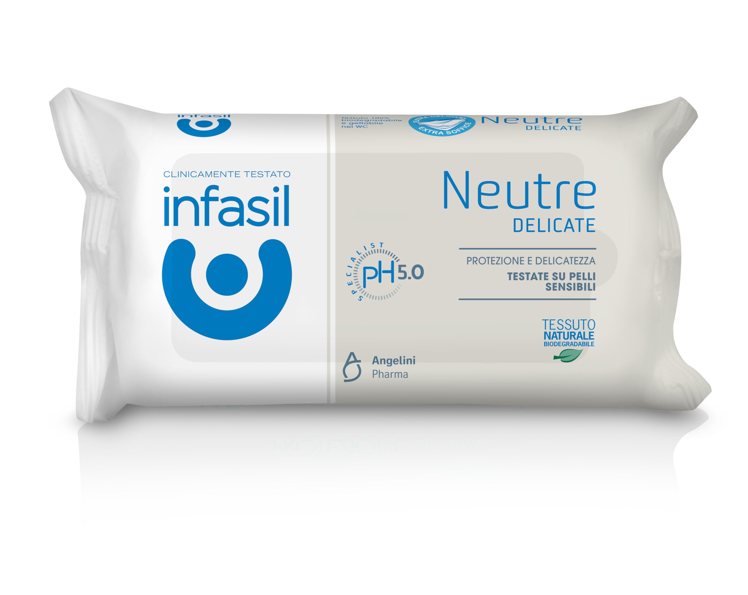Infasil, Salviette Intime Neutre Delicate, Salviette Biodegradabili, Formula a pH 5.0, Clinicamente Testate, Gettabili nel WC