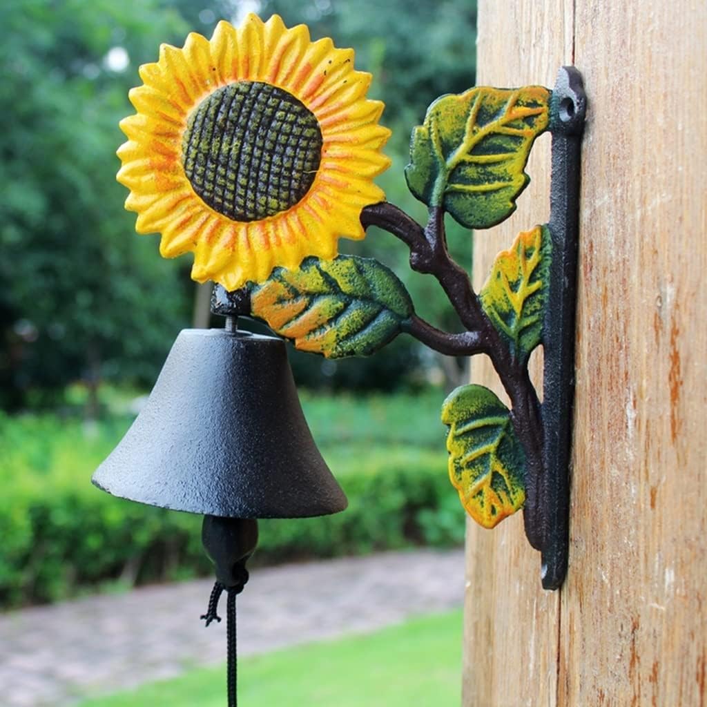 Cast Iron Doorbell, Sunflower Welcome Decoration Wall Mounted Call Bell, Hanging Garden Courtyard Antique Doorbell