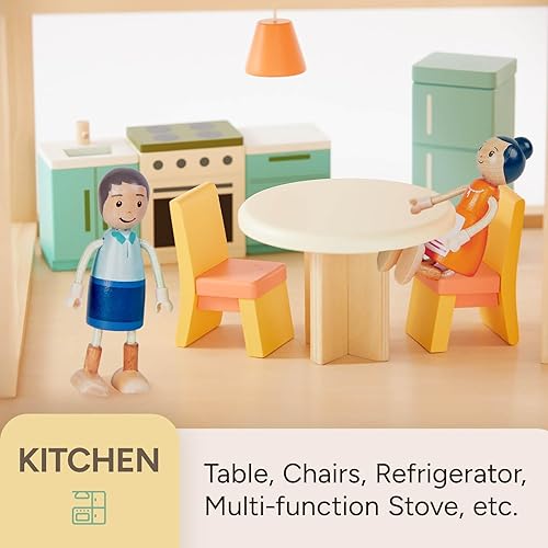 Miniatura 3 de Giant bean Juego de 5 muebles grandes de madera para casa de muñecas de 26 piezas para cocina, sala de estar, dormitorio, baño, cuarto de bebé,