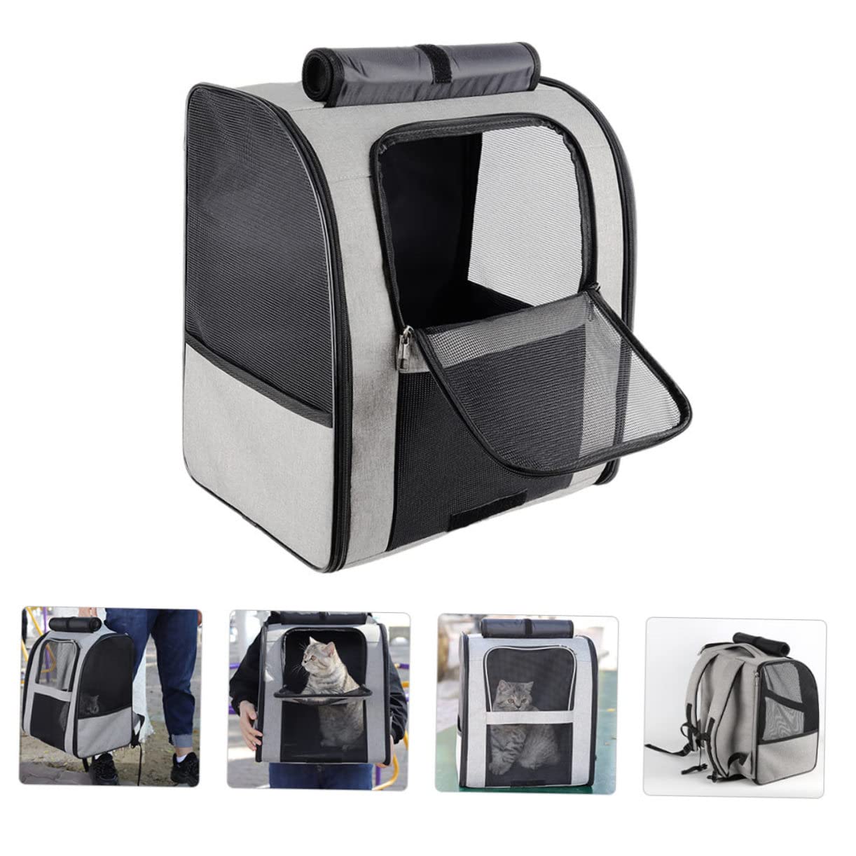 ifundom Zaino Traspirante per Animali Domestici Borsa Tracolla Portatile per Gatti Borsa per Animali Domestici di Grande Capacità Tasche Laterali per Bottiglie o Cibo