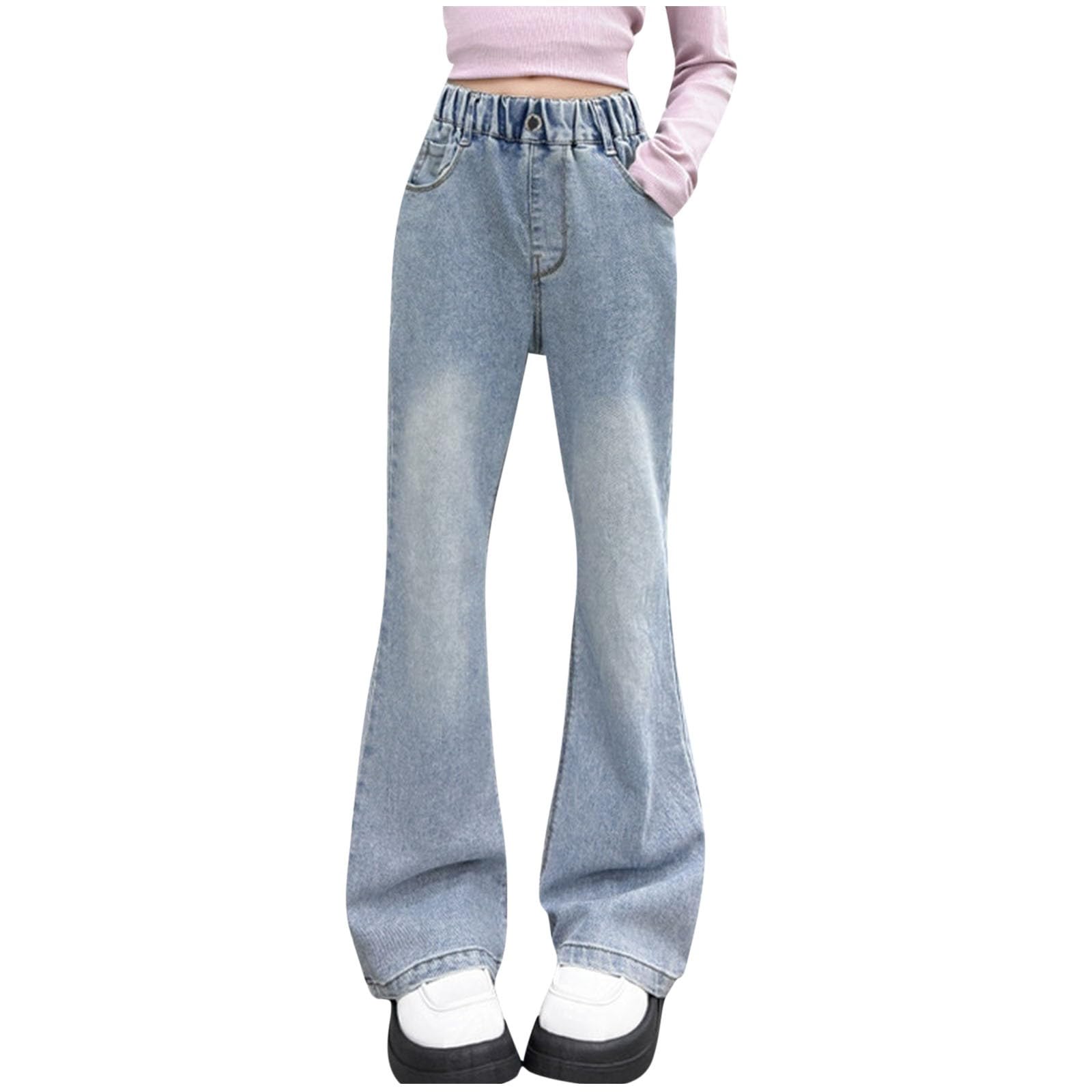 Jean Large Fille Taille Haute Élastique - Pantalon Baggy Y2K En Denim Doux Avec Poches, Style Décontracté Ado