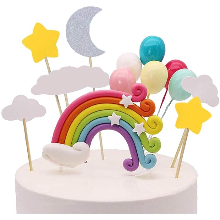 Buy Antonki Colorful Rainbow Cake Topper Set with Cloud Bright Balloons