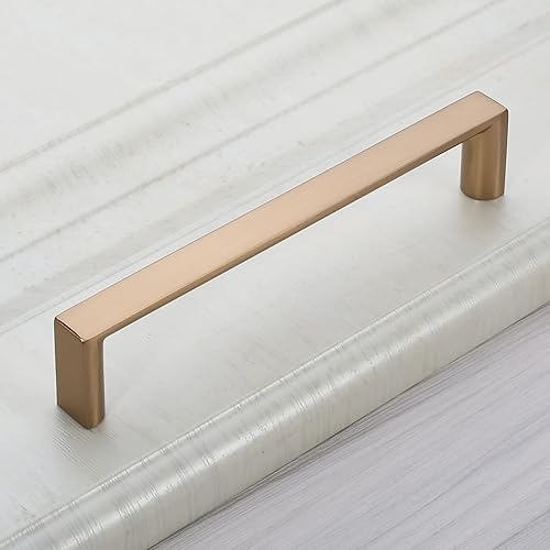 Miniatura 5 de KNOKLOCK Paquete de 10 tiradores cuadrados de gabinete de 5 pulgadas (5.039 in) de bronce champán, manijas de gabinete de cocina, tiradores dorados
