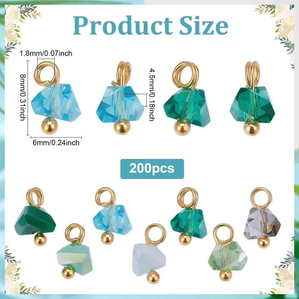 PH PandaHall 200pcs Blue Ocean Series Crystal Charms Triangle Faceted Glass Charms Electroplate Dangle Pendant Gemstones with Golden Head Pins for Earring Bracelet Jewelry Making, 8x6mm - Image 4