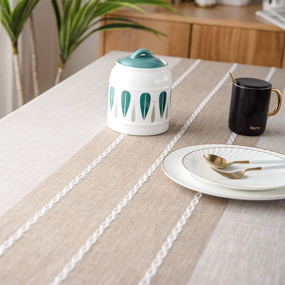 SUNBEAUTY Manteles Mesa Rectangular Antimanchas Algodon Lino con Borlas 140x200 cm Elegante Table Cloth Rectangle para Mesa de Comedor de Cocina