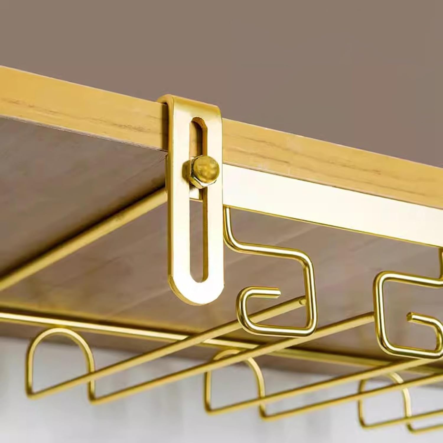 Adjustable Metal Wine Glass Holder - Upside Down Hanging Rack for Highball Glasses No Hole Punching Under Cabinet Mount Perfect for Kitchen & Bar Black 4 Slots