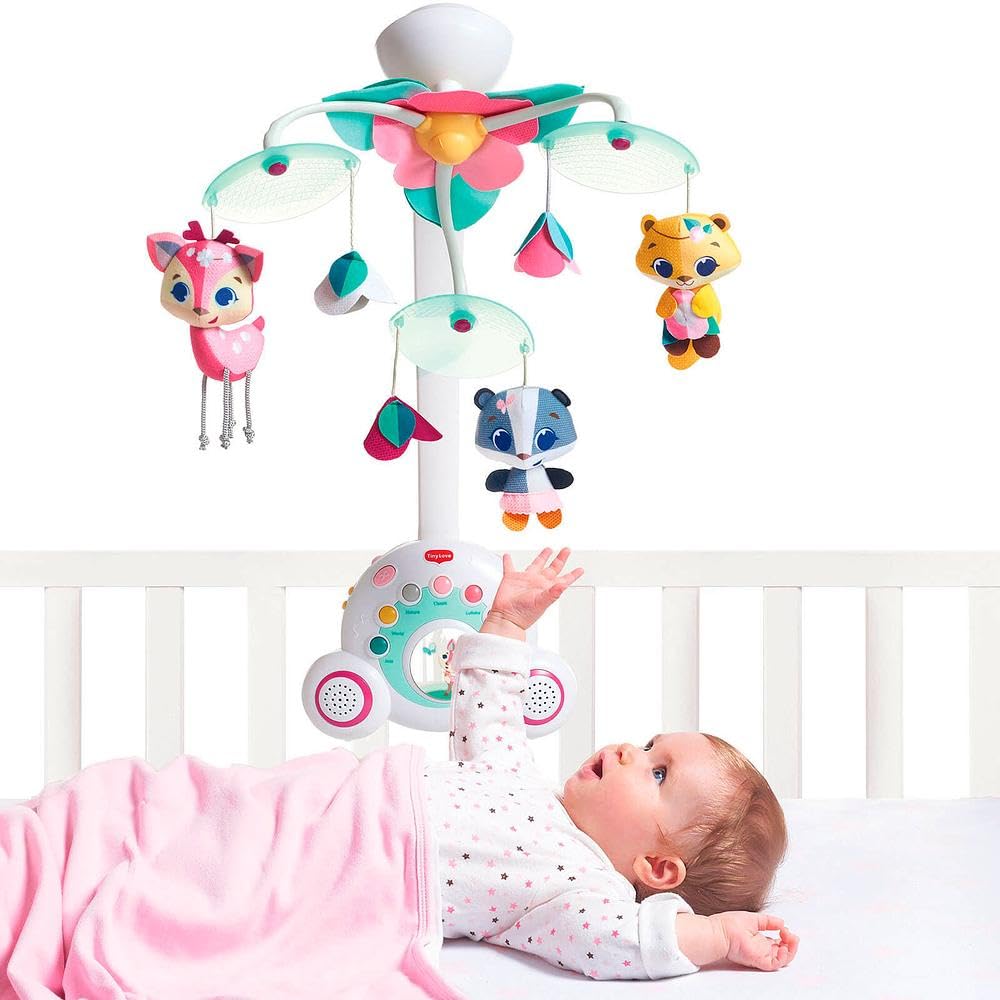 Tiny Love Soothe'n Groove Móvil, Móvil Cuna Bebé Musical 2en1,0+ Meses, Convertible en Caja Música Portátil, Estimulación Visual,18 Melodías,40 Minutos Música Continua,Tiny Princess Tales