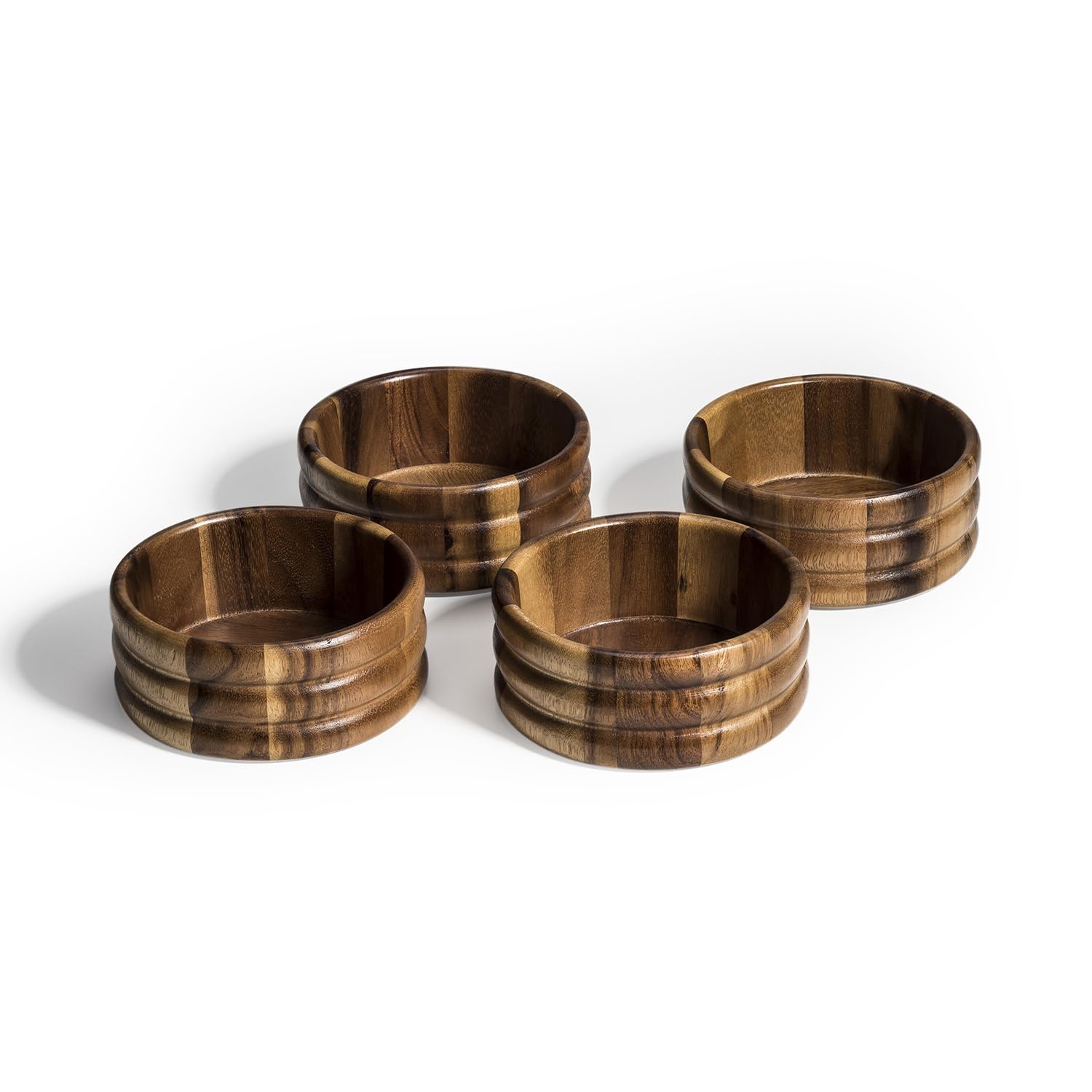 Kalmar Home Lot de 4 saladiers nervurés individuels en bois d'acacia 15,2 cm