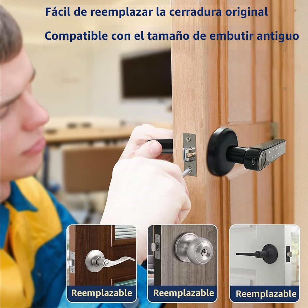 Cerradura Inteligente,Cerraduras Inteligentes para Puertas,Cerradura Digital,9 En 1,Cerradura Inteligente con Teclado Táctil y Funciones Inteligentes,para Puerta Principal,Casa, Oficina, Piso