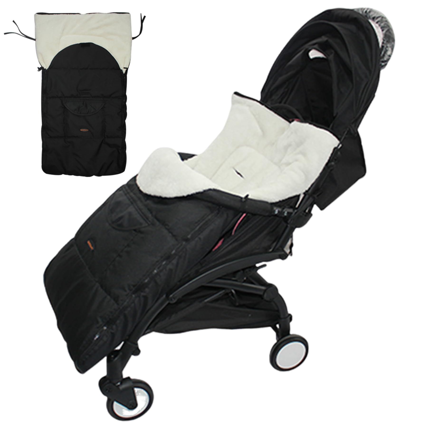Stroller Footmuff, Windproof Warm Stroller Bunting Bag with Plush Lining, Cozy Stroller Sleeping Bag, Waterproof Toddler Footmuff for Winter Strollers, Prams (Black)