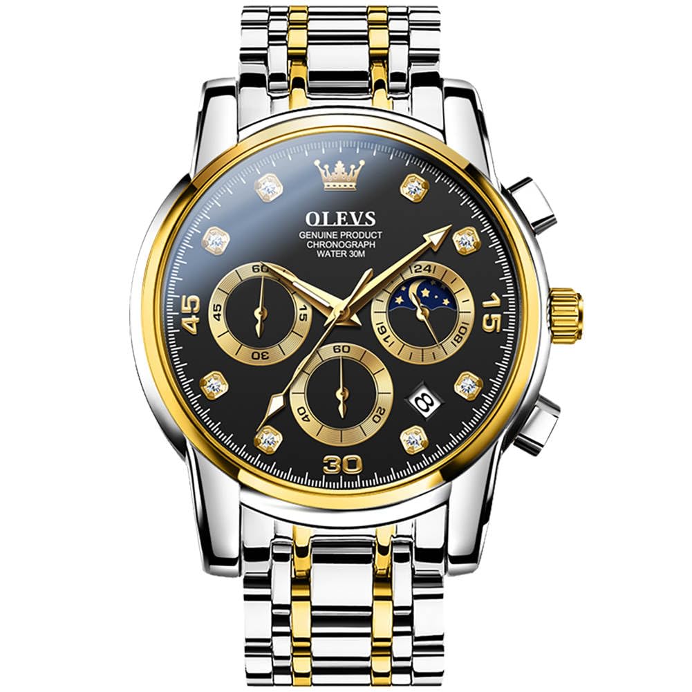 OLEVS Chronograph Analogue Mens Luxury Stainless Steel Watch (Black Dial) (B0CJ5TKHCD) Amazon Price History, Amazon Price Tracker