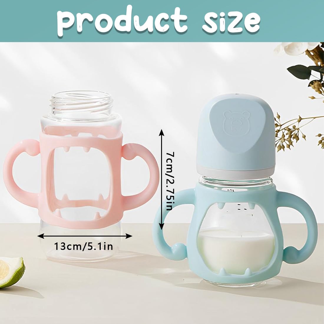 2Pcs Baby Bottle Grip, Silicone Bottle Handle, Wide Neck Baby Bottle Handles, Silicone Baby Bottle Handles With Grip Design