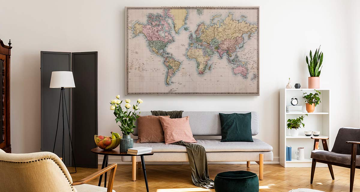 Muralo Obrazy mapa świata 100 x 70 cm obraz na płótnie obraz ścienny stary pokój dekoracja obraz na płótnie sypialnia salon dekoracja ścienna design ściana obraz kula ziemna retro mapa