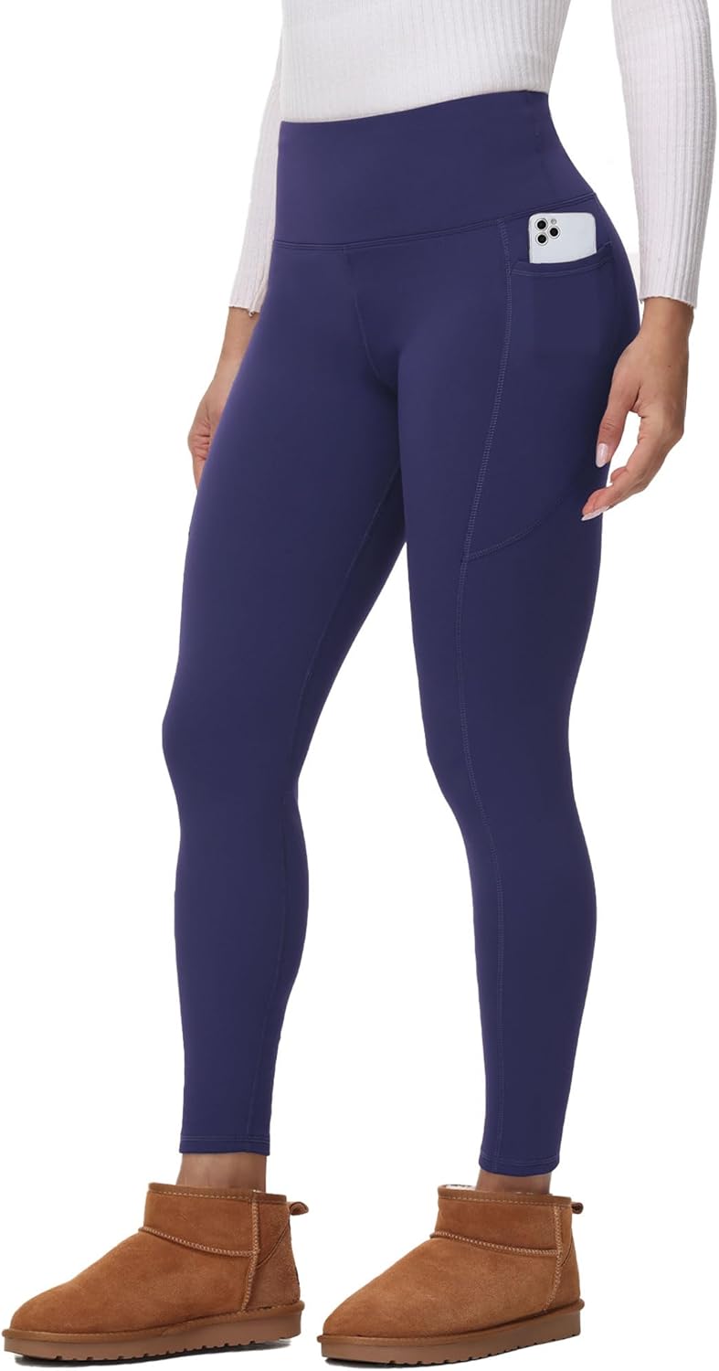 YOYOYOGA Fleece Lined Leggings Women with Pockets Tummy Control High Waisted Thermal Yoga Pants Workout Warm Winter