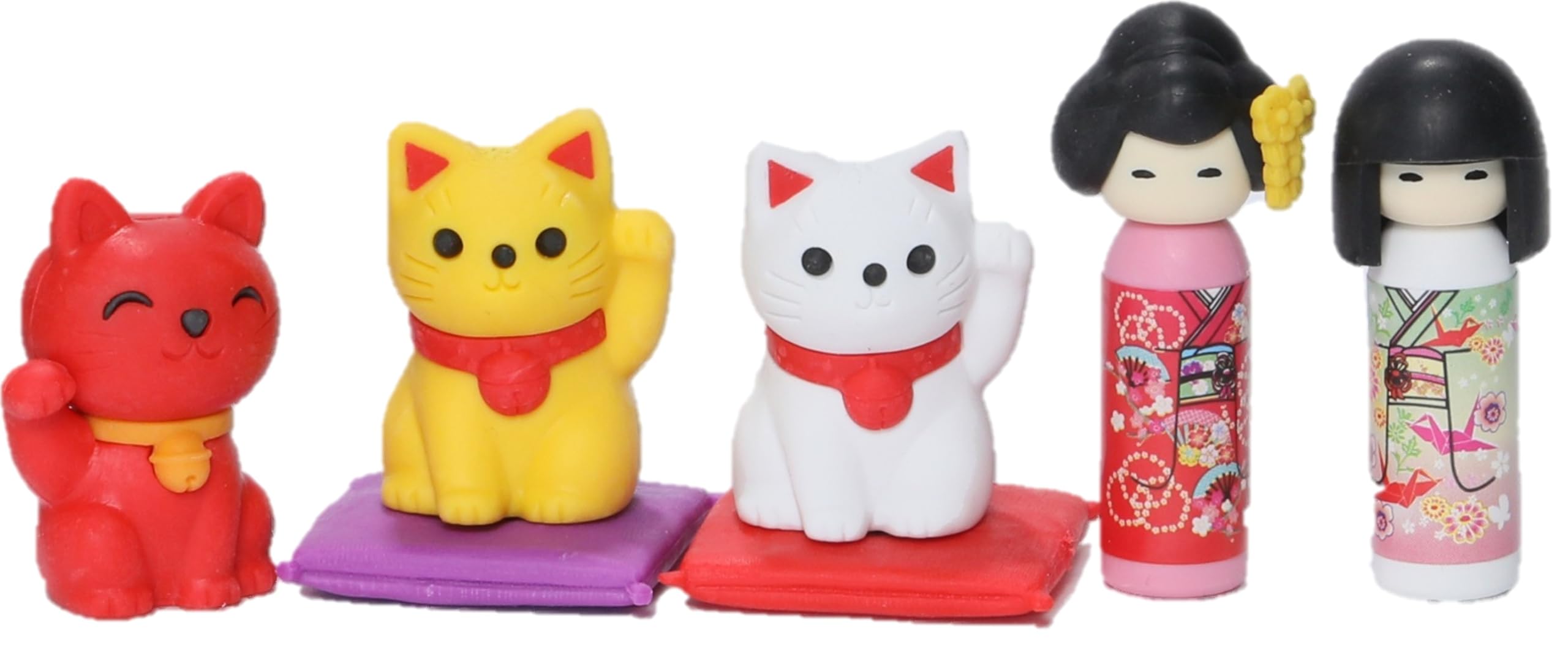 Japanese Iwako Maneki Neko & Kokeshi Eraser Set
