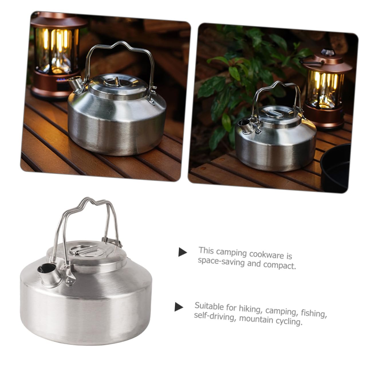 Camping Teekessel 1 L aus Edelstahl Silber, Tragbarer Kocherkessel | Herdplatte und Gas, Outdoor Format für Zuhause und Selbstfahren, Kompakt als Teekanne