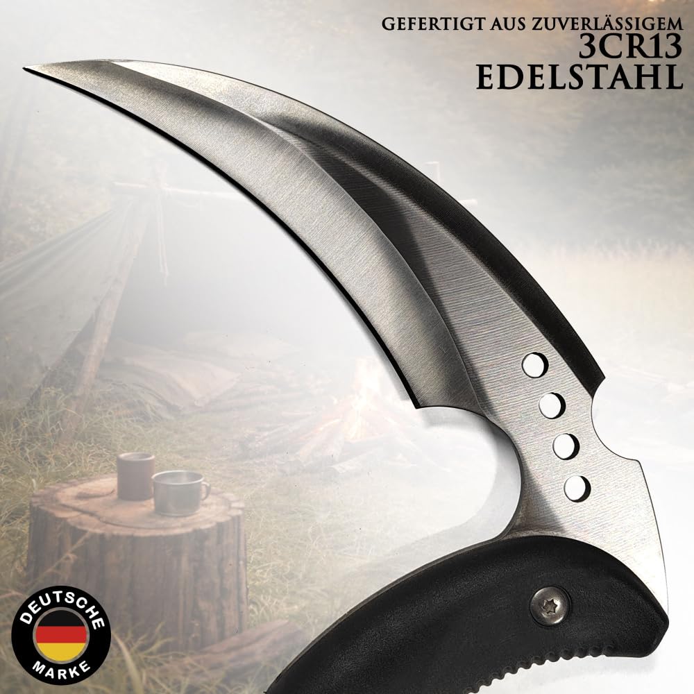 Outdoor Kama Sichel 40 cm – Bushcraft Gartenwerkzeug mit 3Cr13 Edelstahlklinge – Japanische Sichel für Gartenarbeit, Camping, Survival & Outdoor Einsätze