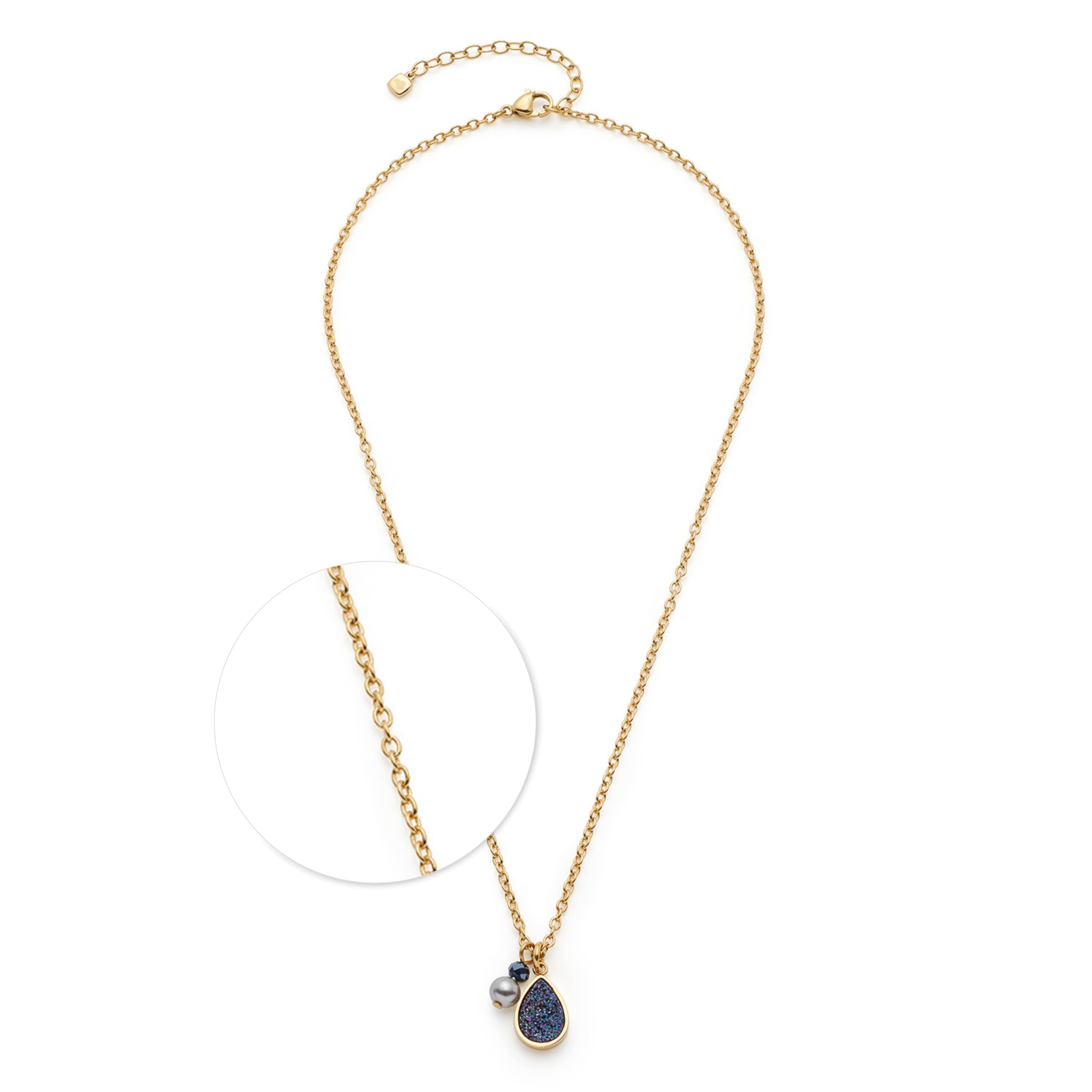 JEWELS BY LEONARDO Halskette Aline • feine Weitanker-Kette aus goldfarbenem Edelstahl • dunkelblauer, fropfenförmiger Achat-Anhänger • 45-50 cm Länge • Schmuck Geschenk für Frauen • 025359