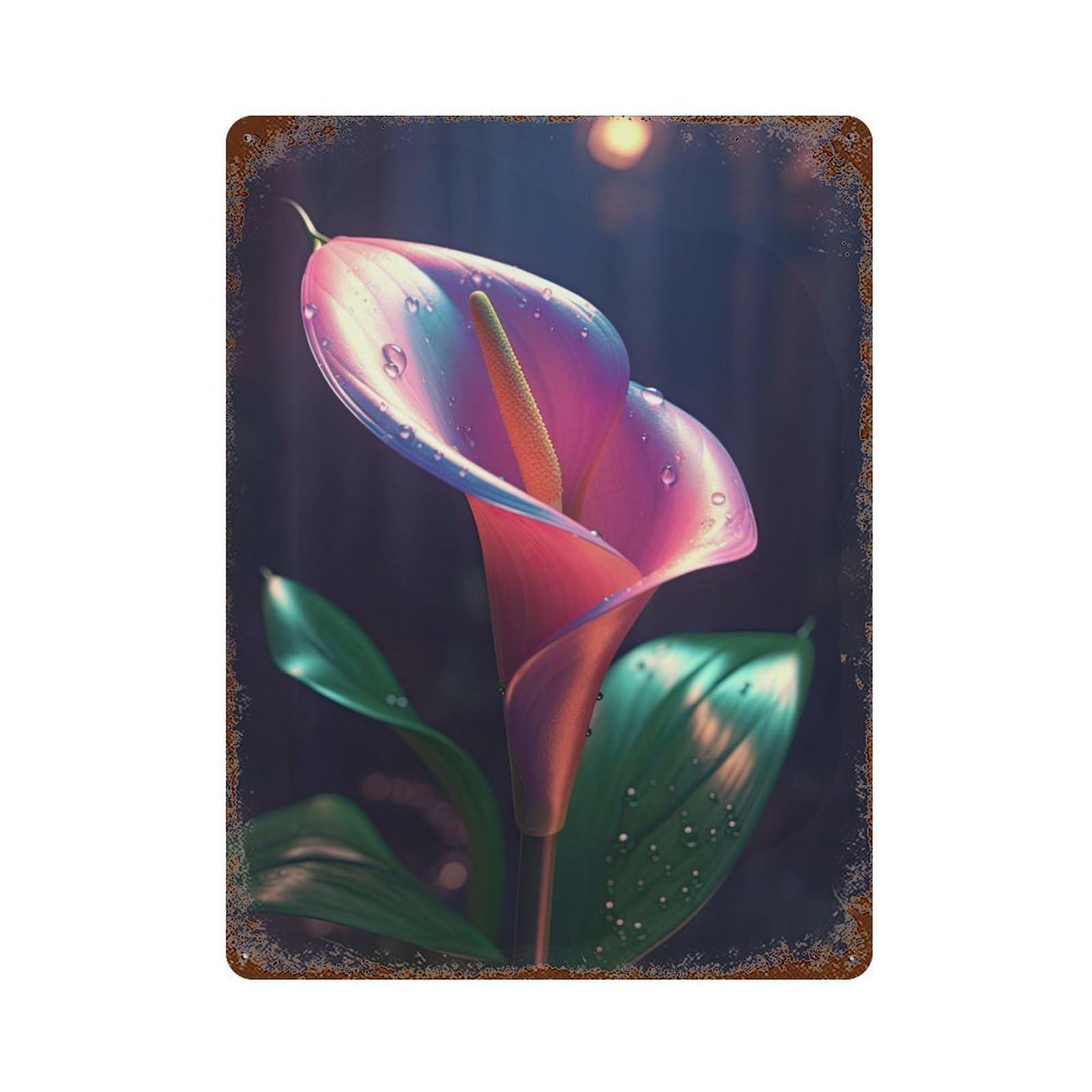 Luminous Lily Vintage Wall Sign 15.7"x11.8", Rust Effect Metal Decor for Farmhouse, Kitchen And Entryway Decor