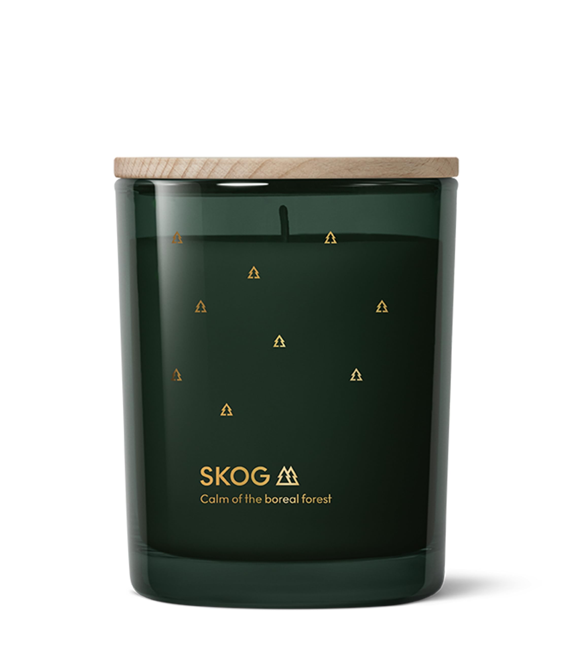 Skandinavisk SKOG Duftkerze Gold Edition. Duftnoten: Kiefernnadeln und Tannenzapfen, Birkensaft und Maiglöckchen. 200 g.