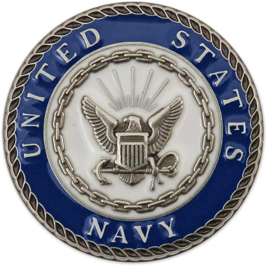 Indiana Metal Craft US NAVY CREST 1 inch Die Struck Solid Nickel Silver Pin with Enamel Made in USA