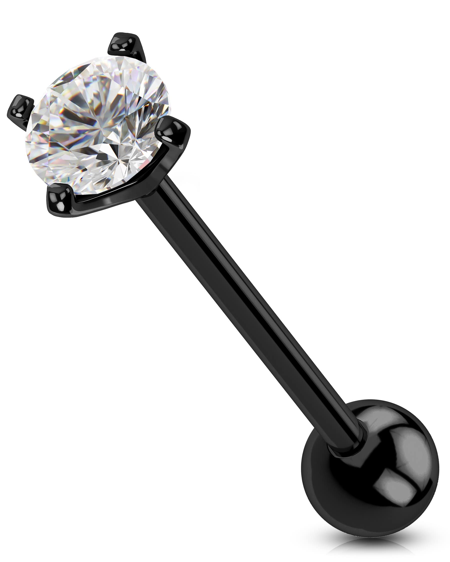 OUFER Body PiercingTongue Bars G23 Solid Titanium Tongue Rings Shiny Clear CZ Tongue Barbells 14G Tongue Piercing Jewellery Tongue Ring for Women Men