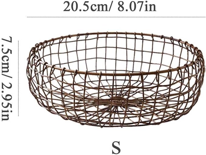 HINMAY Retro Iron Fruit Basket, Handcrafted Rustic Farmhouse Wire Fruit Bowls Vintage Style Countertop Basket Bread Snack Vegetable Storage Basket for Kitchen Table Dining Decoration