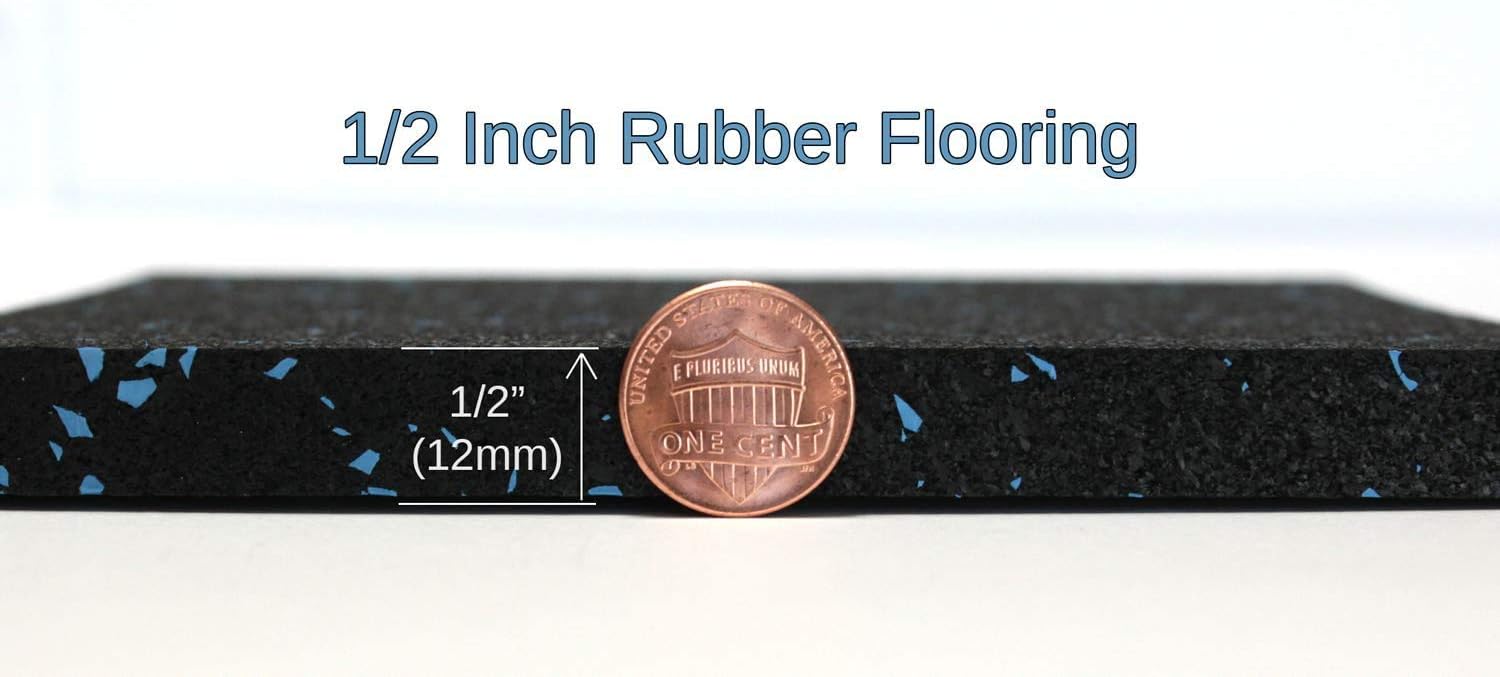 American Floor Mats 1/2in (12mm) Thick Solid Black 4' x 10' Heavy Duty Rubber Rolls, Protective Exercise Mats, Commercial Gym Flooring