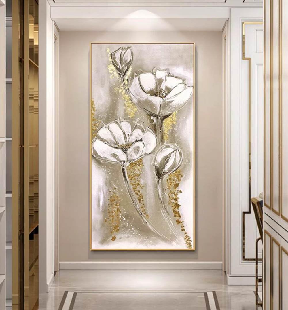 Peinture à l'huile abstraite peinte à la main fleurs feuille d'or sur toile