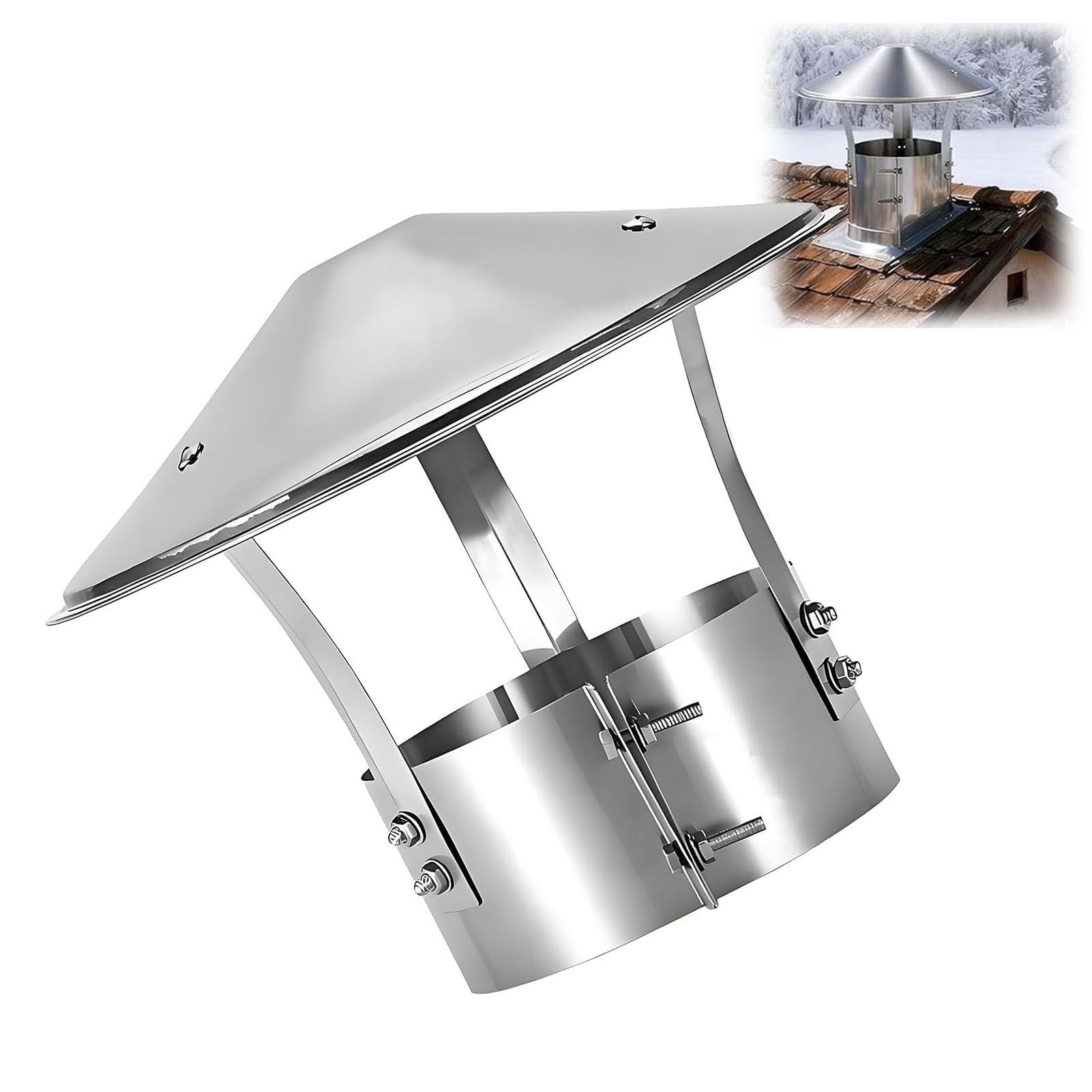 Stainless Steel Chimney Cap, Weatherproof Round Chimney Rain Cover Roof Vent Cap for Exhaust, Stove Pipe, Chimney(210 mm/8.3 inch)