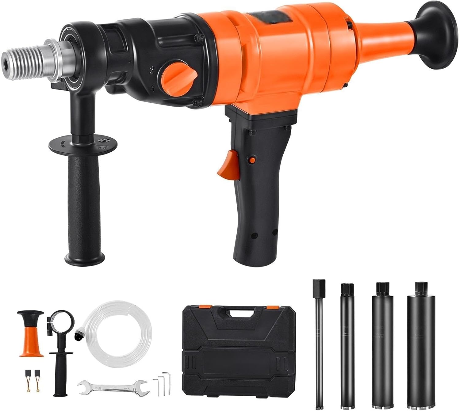Diamond Core Drilling Machine, 8 in Drilling Diameter, Handheld Dry and Wet Concrete Core Drill Rig with 4 Drill Bits, 1075/2300 RPM 2-Speed, UNC1 1/4-7 Thread, for Concrete Brick Stone, 1800W