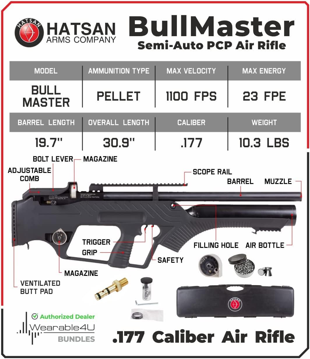 Wearable4U Hatsan BullMaster Semi-Auto PCP Air Rifle with Included Bundle