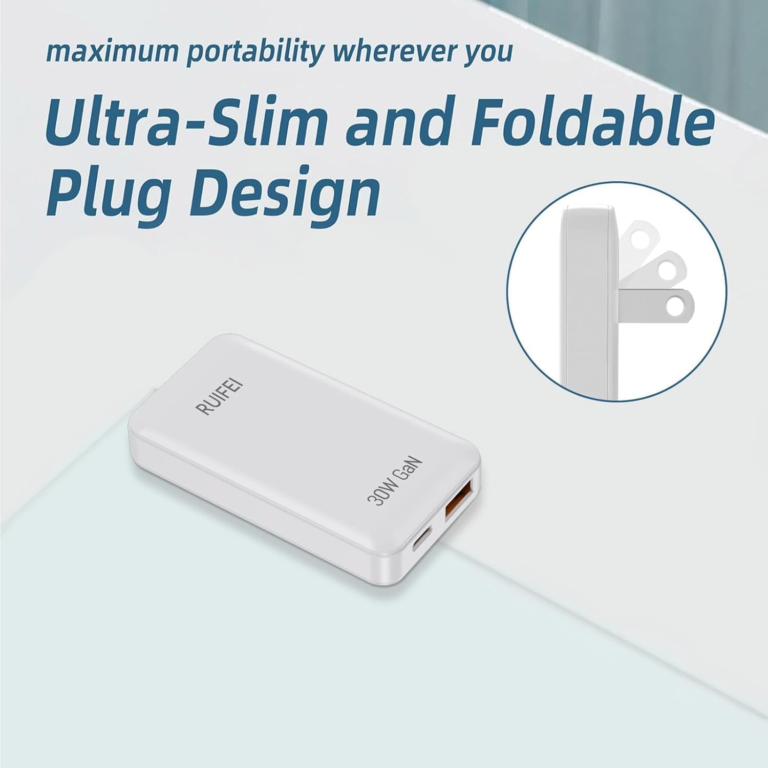 30W Flat USB C Charger Block(Dual-Port Power Adapter)with GaN Tech,Ultra Thin & Foldable Plug Design Convenient for Travel,Fast Charging for Galaxy S25 Ultra/S24,iphone 17/16 Pro/15/14,and more,White - 3