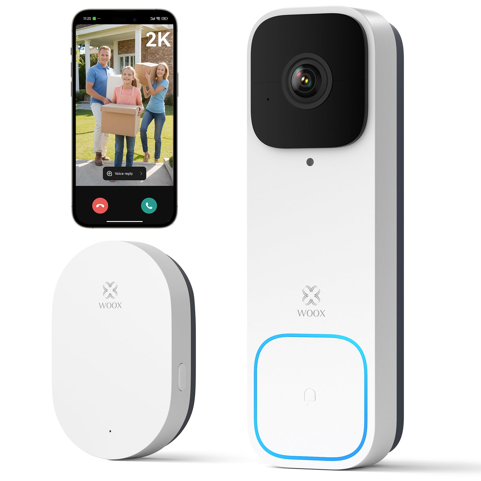 BOTSLAB 2K Video Türklingel Mit Kamera - Kabellos, 150 Tage Akku, Alexa Kompatibel