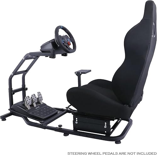 Miniatura 4 de Marada Cabina de simulación de carreras ajustable con pedales plataforma de montaje para Logitech G25 G27 G29 G920 con asiento negro, pedales de