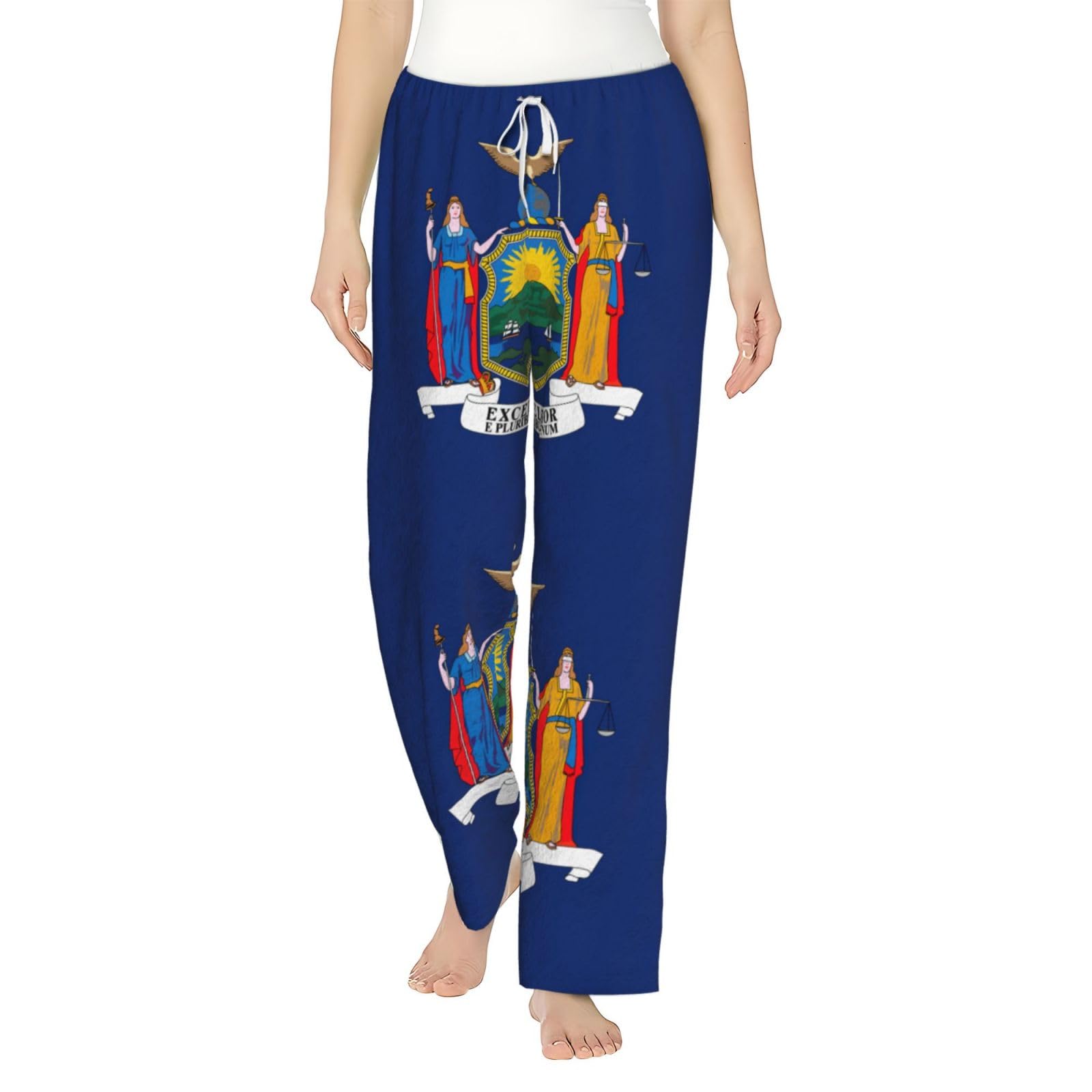 Flanell-Pyjamahose für Damen, Motiv: New Yorker Flagge, warm, bequem, Lounge-Schlafhose für Urlaub und Weihnachten