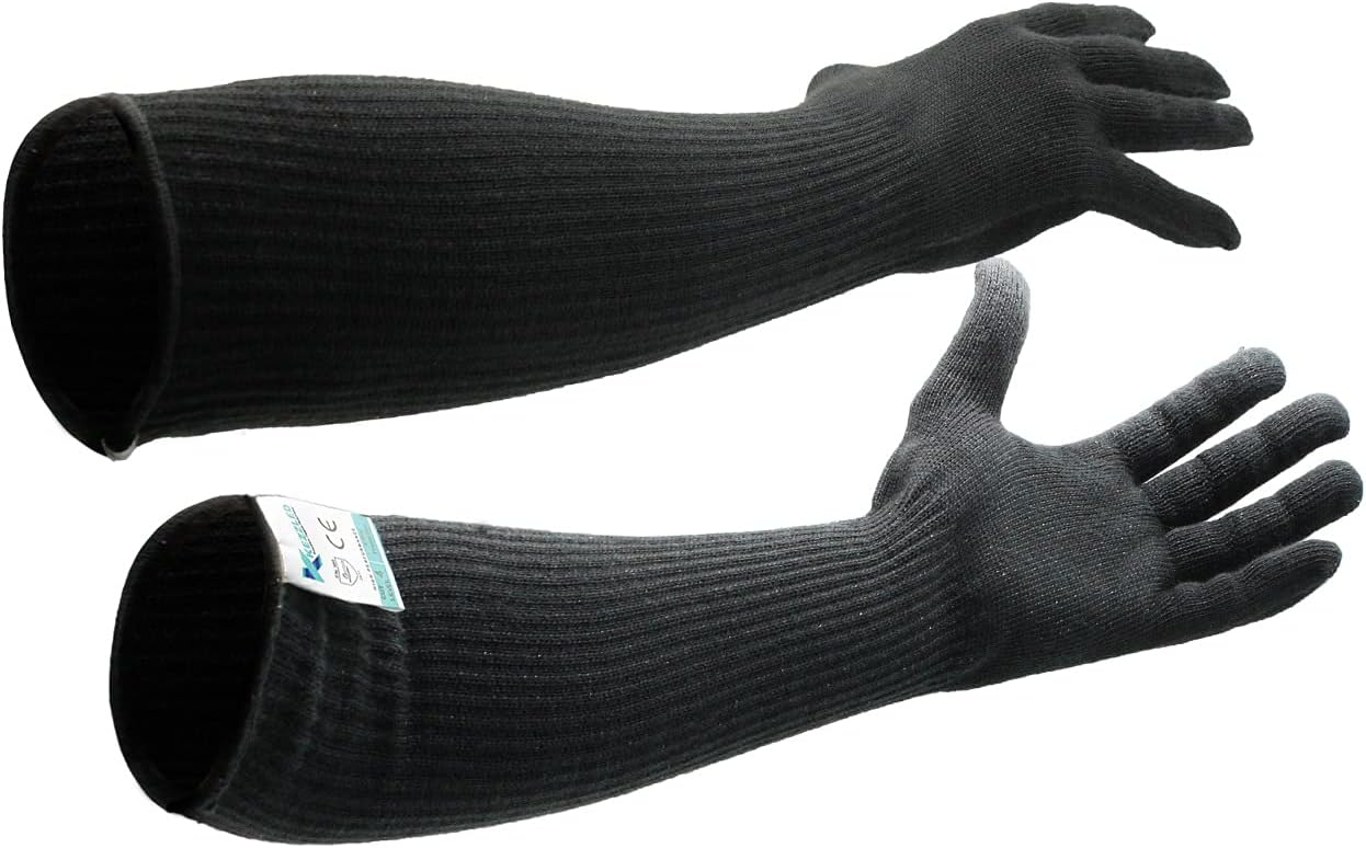 Kevlar Cut/Scratch/Heat & Knife Resistance Designer Glove with Extended Protective Arm Sleeves Glass/Metal Handling, Gardening, Pets Grooming Bite Safety Guard. EN-388 Certified Cut Level 5 by DuPont