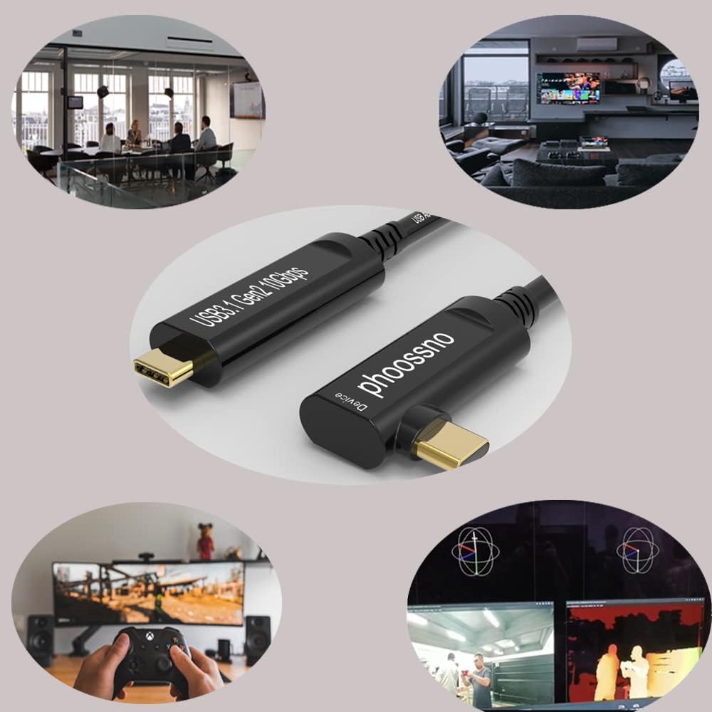 phoossno Cable de fibra óptica USB C a C, cable USB 3.1 tipo C, 10 Gbps 33 FT compatible con Microsoft Azure Logitech cámara Aver & Vaddio y Barco ClickShare Pantalla táctil Kinect Intel RealSense